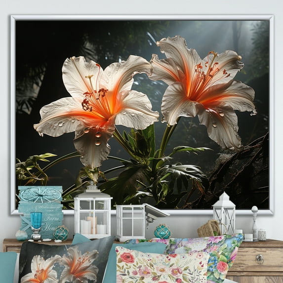 Designart "Birds Of Paradise landscape II" Floral Floater Framed Canvas Print