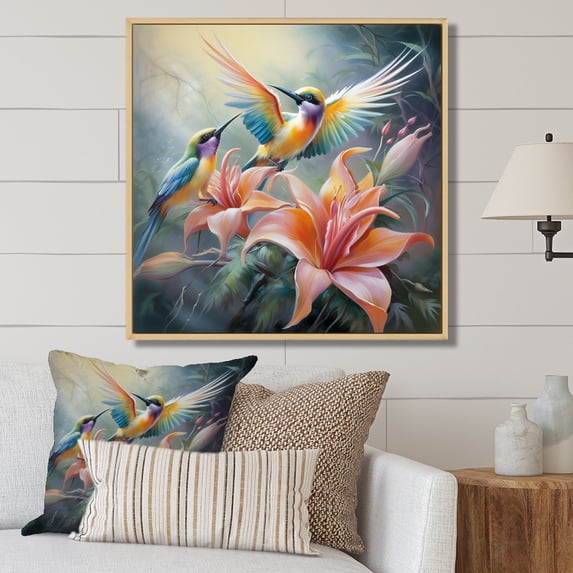 Designart "Birds Of Paradise love V" Floral Floater Framed Wall Art Print
