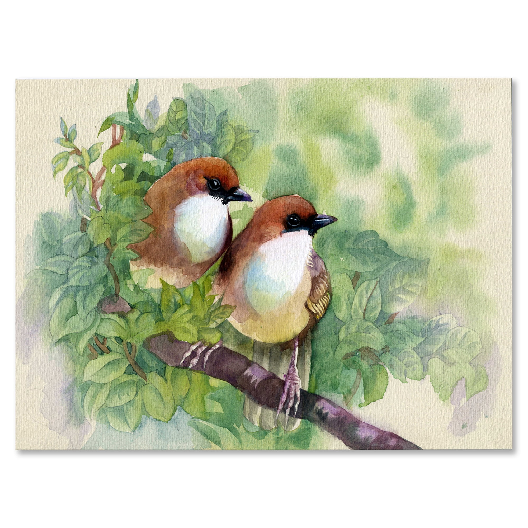 Designart ' Birds Of Spring Sitting On Branch ' Traditional Canvas Wall Art Print