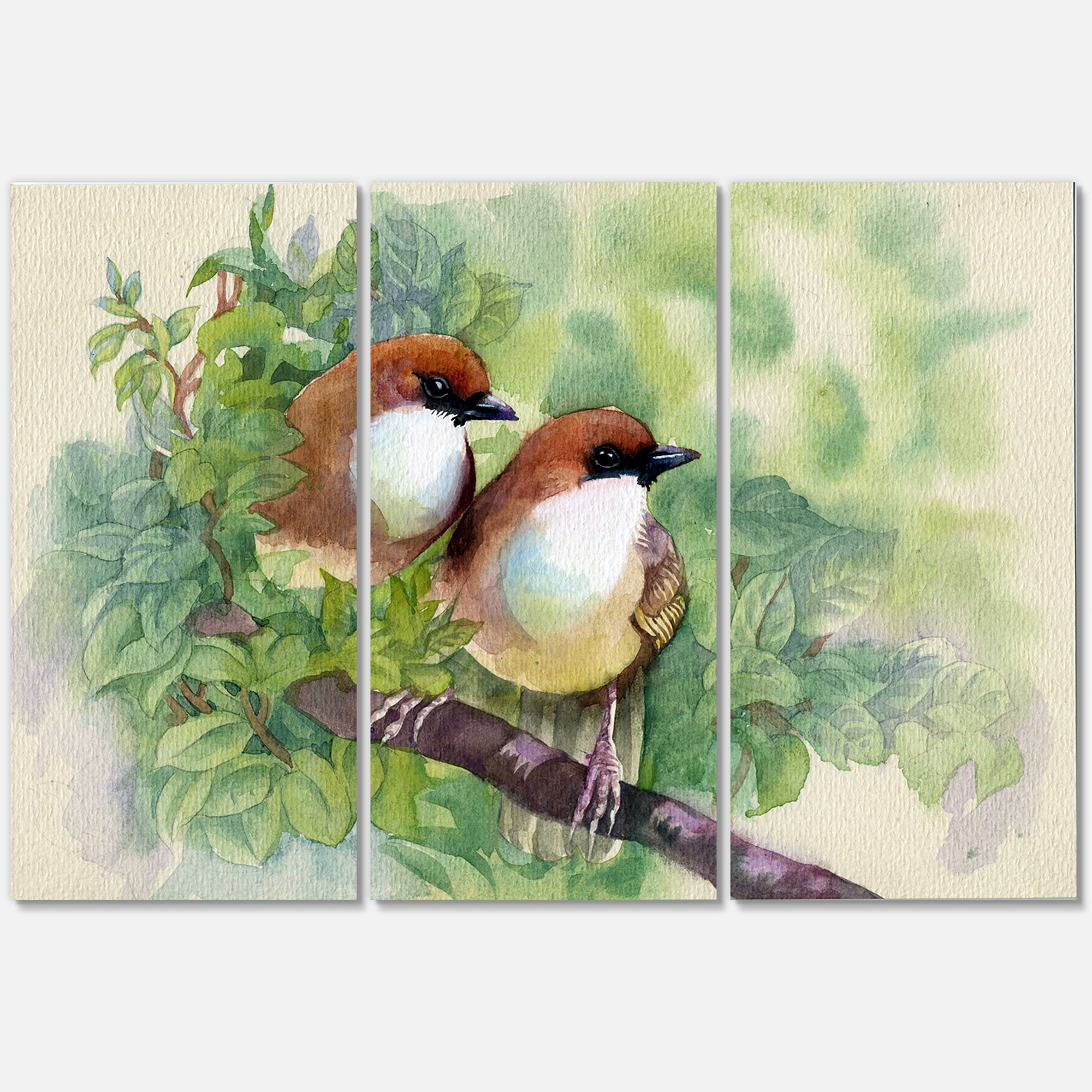 Designart ' Birds Of Spring Sitting On Branch ' Traditional Canvas Wall Art Print