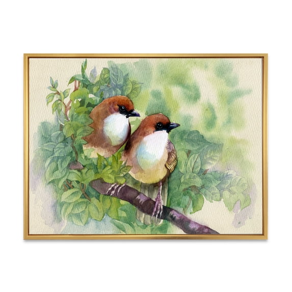 Designart 'Birds Of Spring Sitting On Branch' Traditional Framed Canvas Wall Art Print