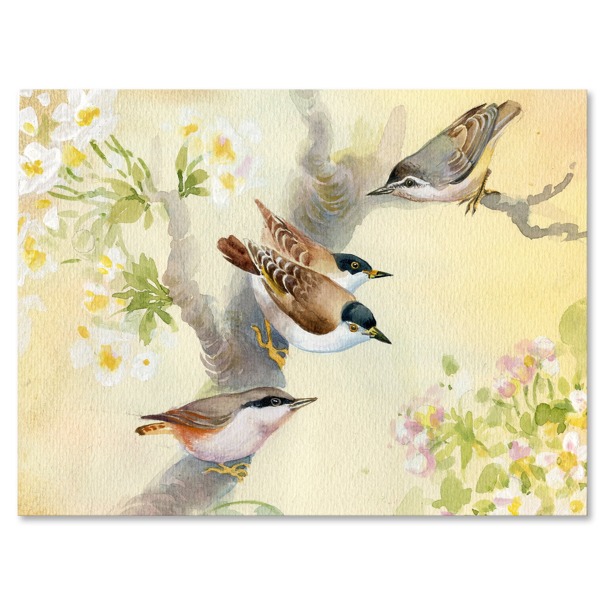Designart ' Birds Sitting On A Blossoming Apple Tree ' Traditional Canvas Wall Art Print