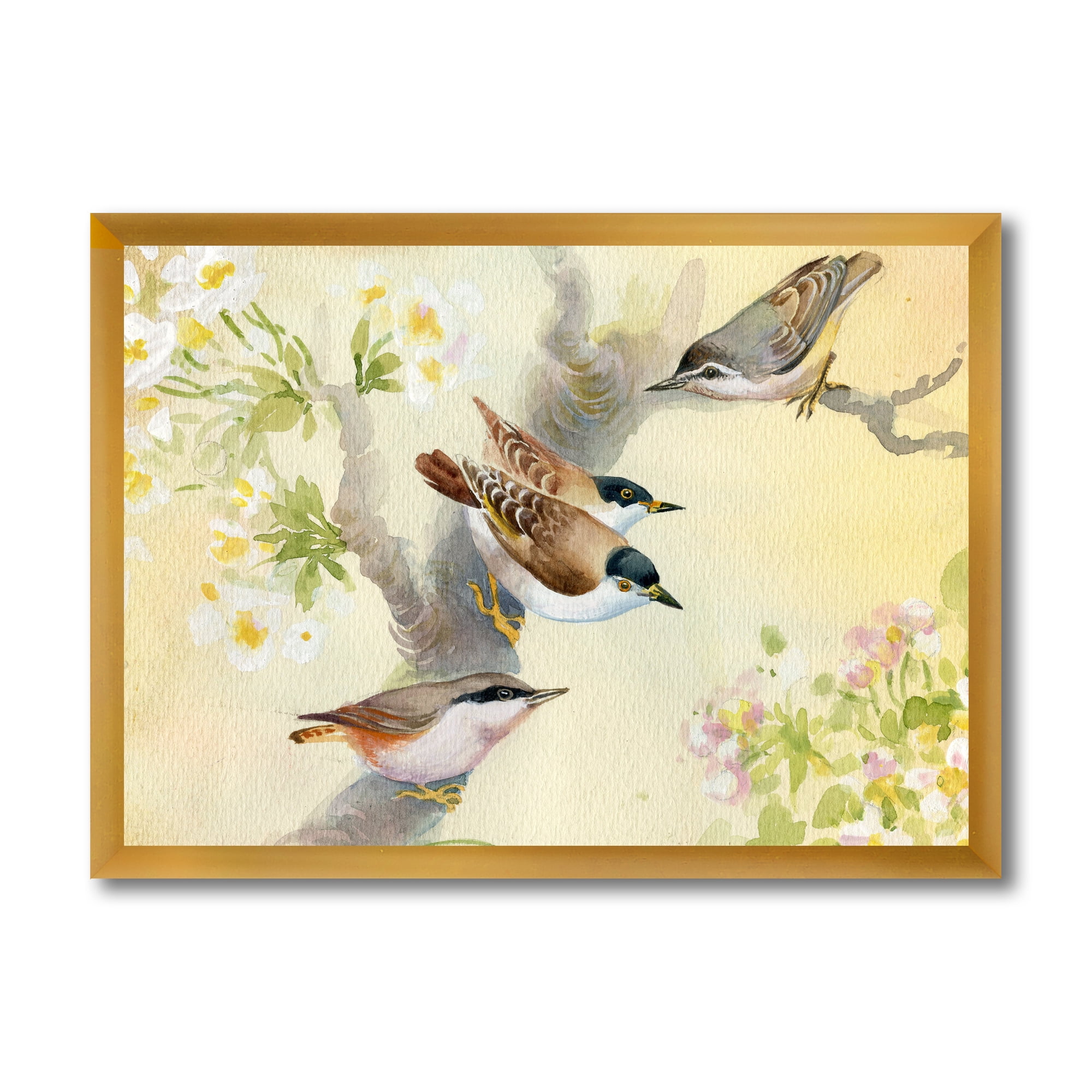 Designart 'Birds Sitting On A Blossoming Apple Tree' Traditional Framed Art Print