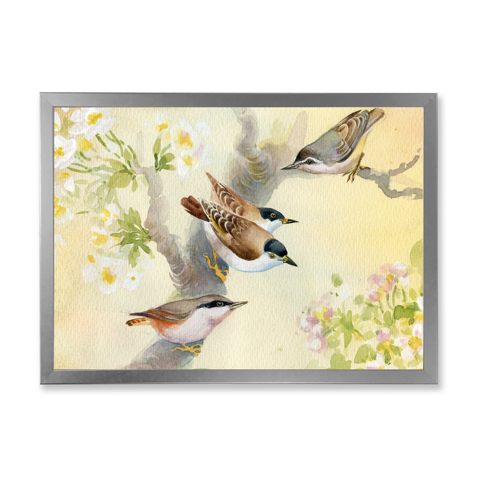 Designart 'Birds Sitting On A Blossoming Apple Tree' Traditional Framed Art Print