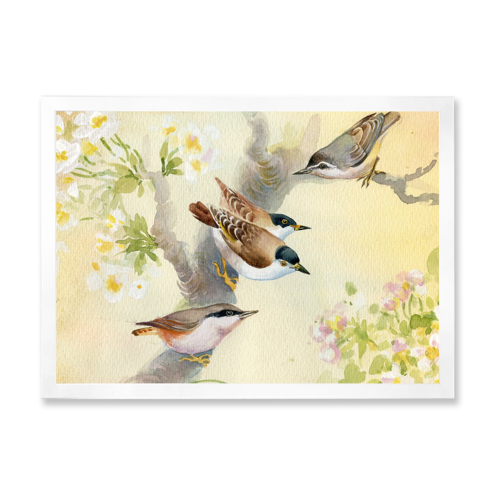 Designart 'Birds Sitting On A Blossoming Apple Tree' Traditional Framed Art Print