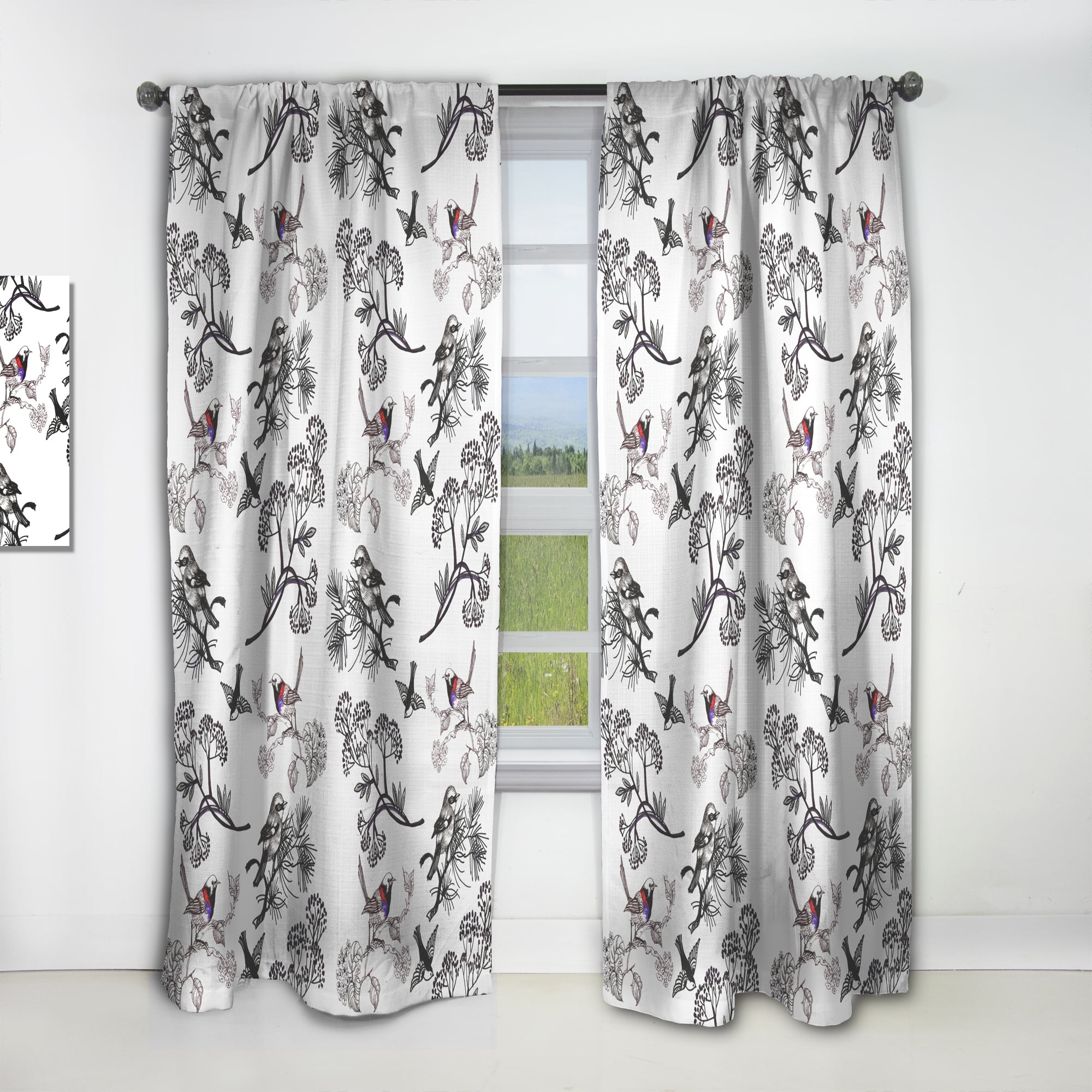 Designart 'Birds With Floral Pattern' Floral Curtain Panel