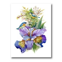 Designart ' Birds With Purple Iris ' Traditional Canvas Wall Art Print