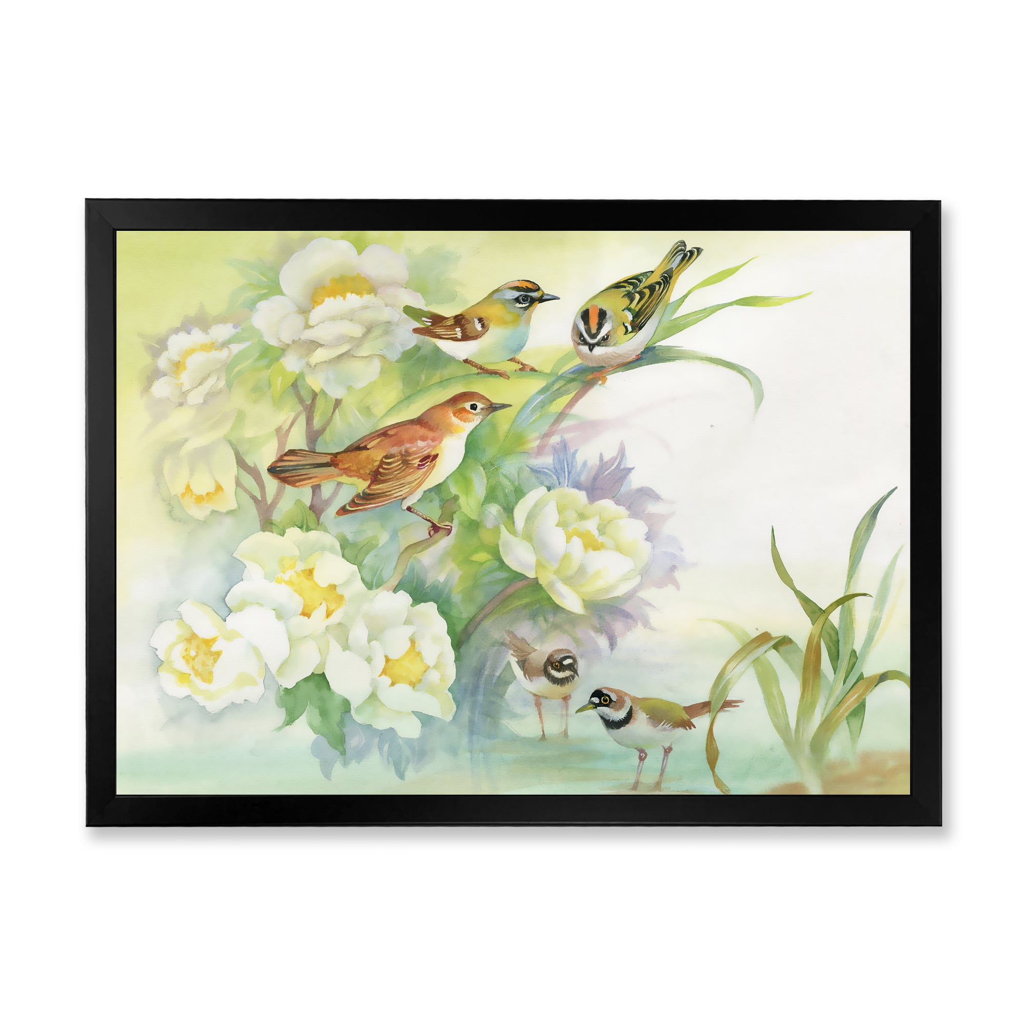 Designart 'Birds and Flowers In Rustic Scenery' Traditional Framed Art Print
