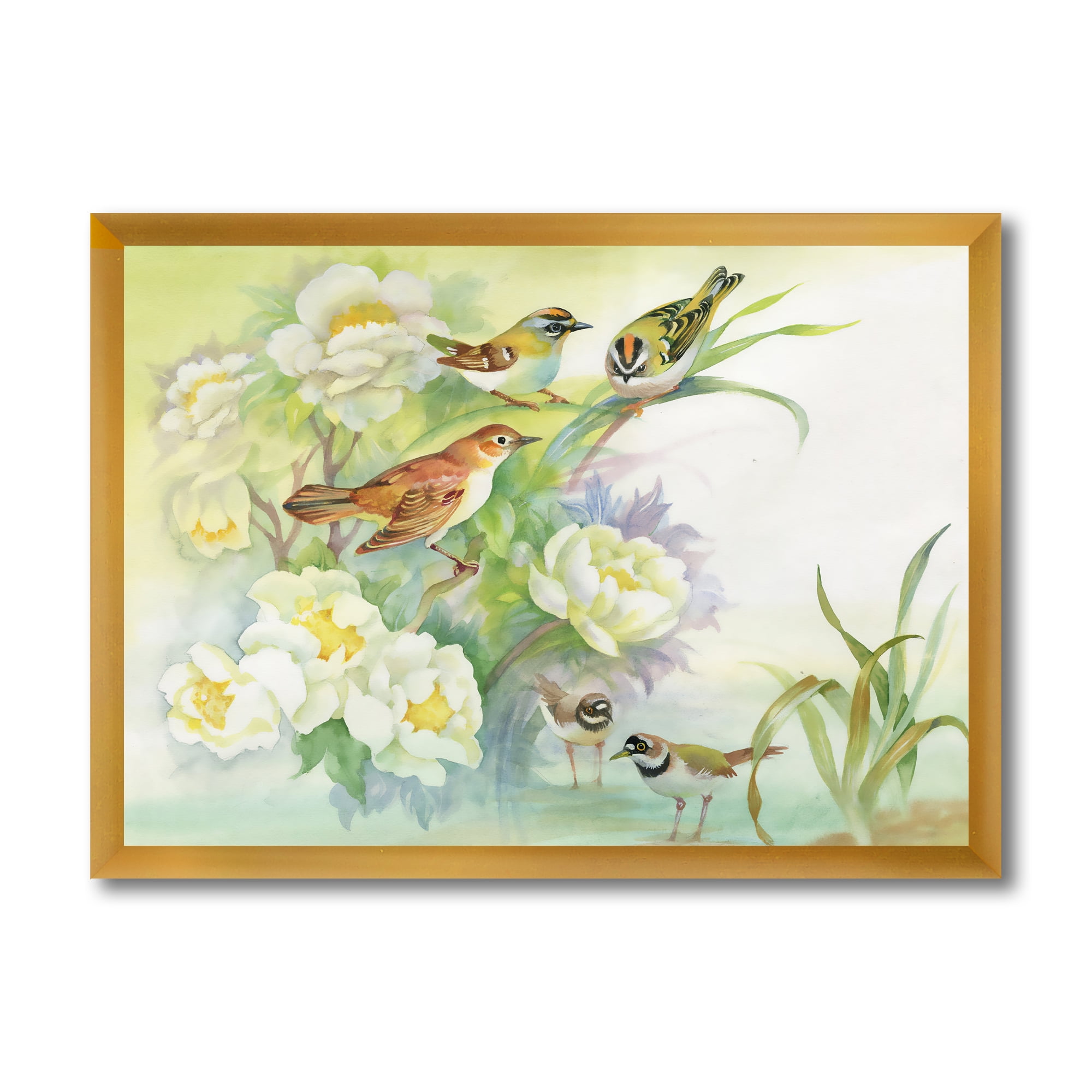Designart 'Birds and Flowers In Rustic Scenery' Traditional Framed Art Print