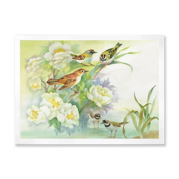 Designart 'Birds and Flowers In Rustic Scenery' Traditional Framed Art Print