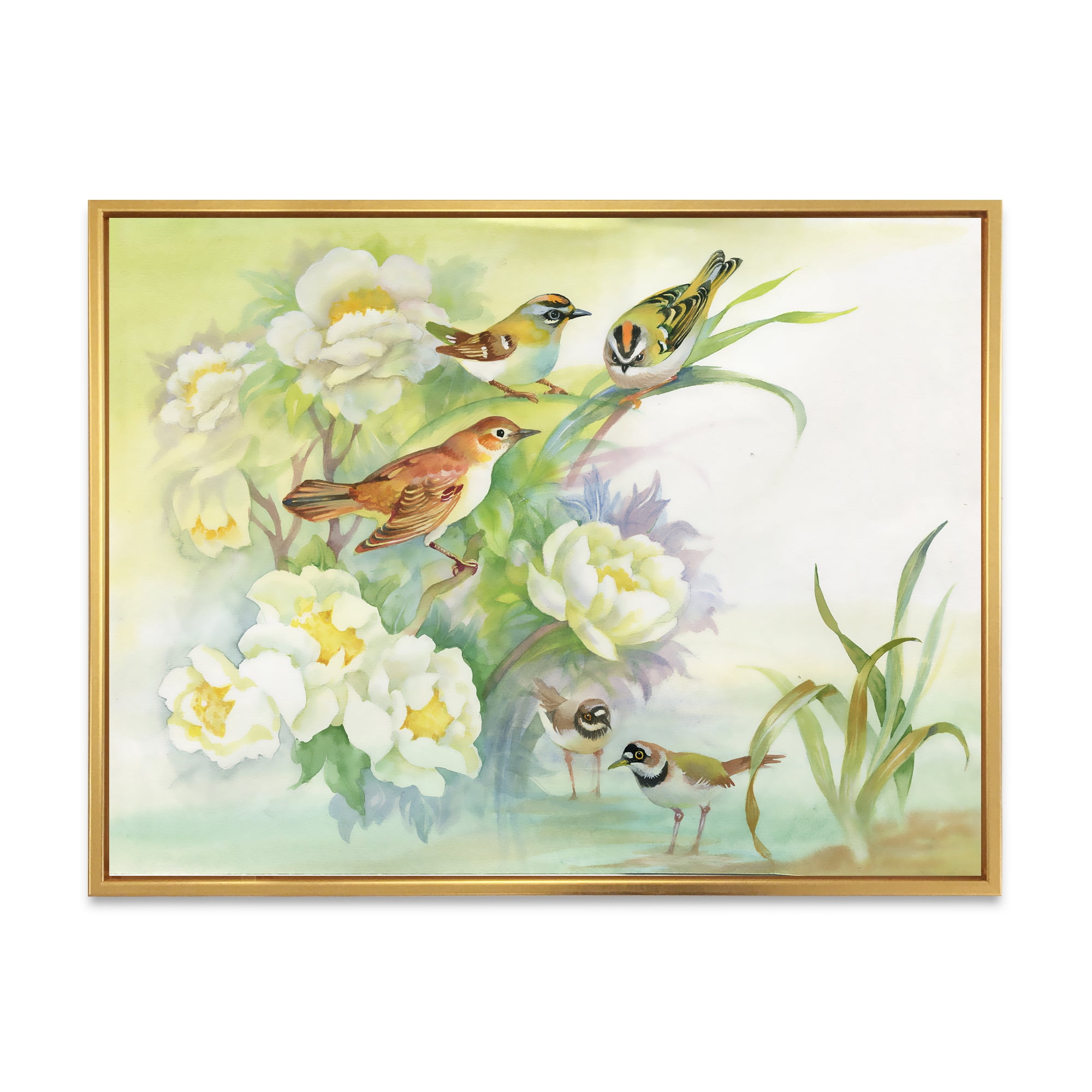 Designart 'Birds and Flowers In Rustic Scenery' Traditional Framed Canvas Wall Art Print