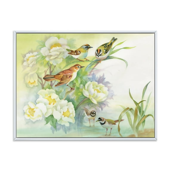 Designart 'Birds and Flowers In Rustic Scenery' Traditional Framed Canvas Wall Art Print