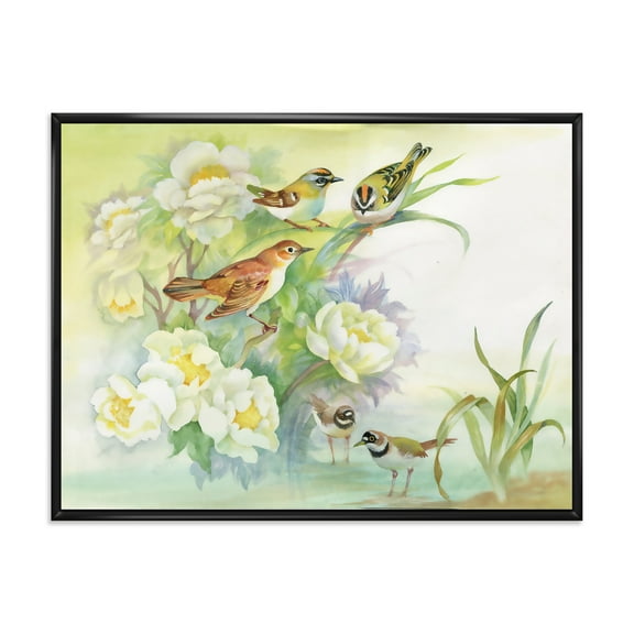 Designart 'Birds and Flowers In Rustic Scenery' Traditional Framed Canvas Wall Art Print