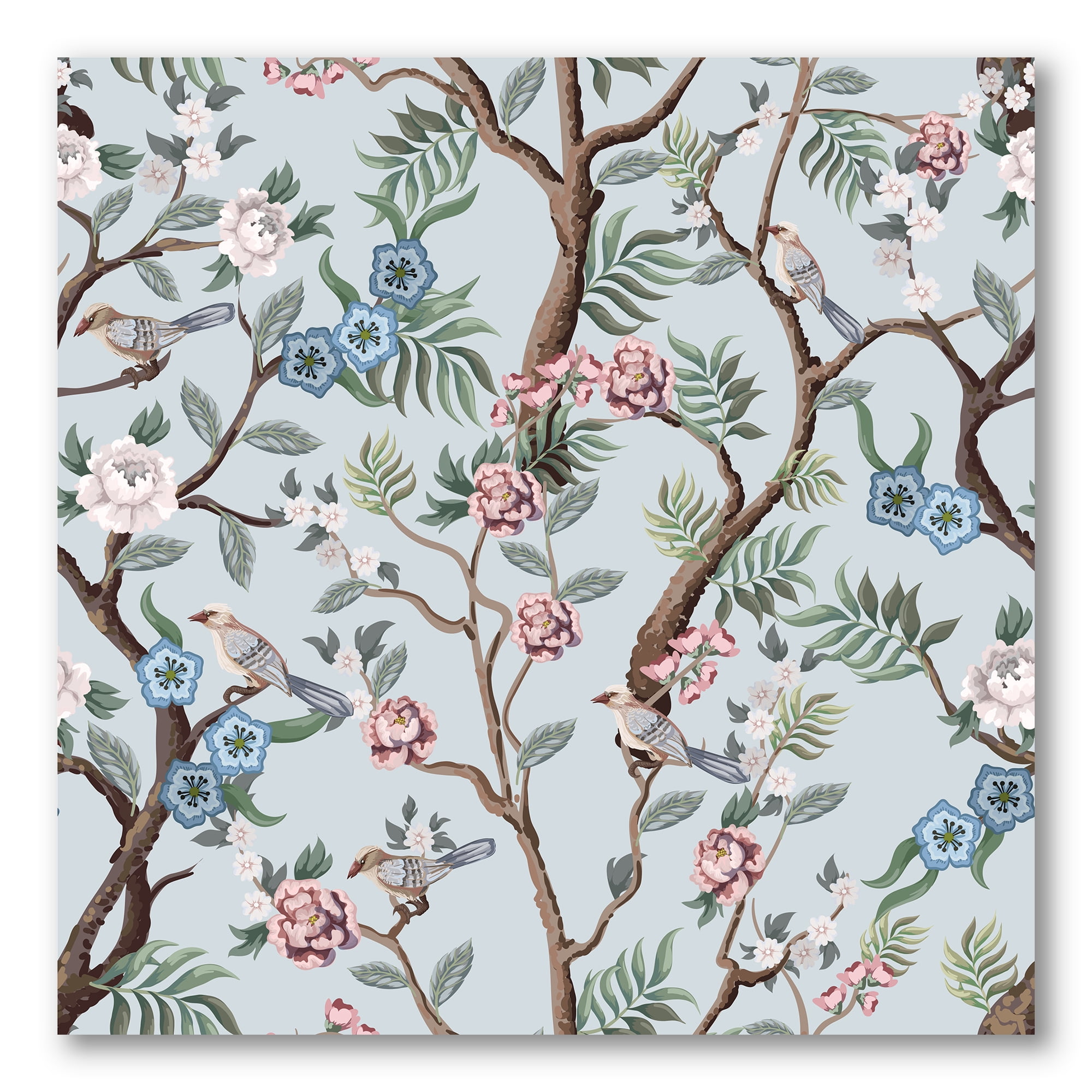 Designart ' Birds and Peonies With Chinoiserie X ' Traditional Canvas Wall Art Print