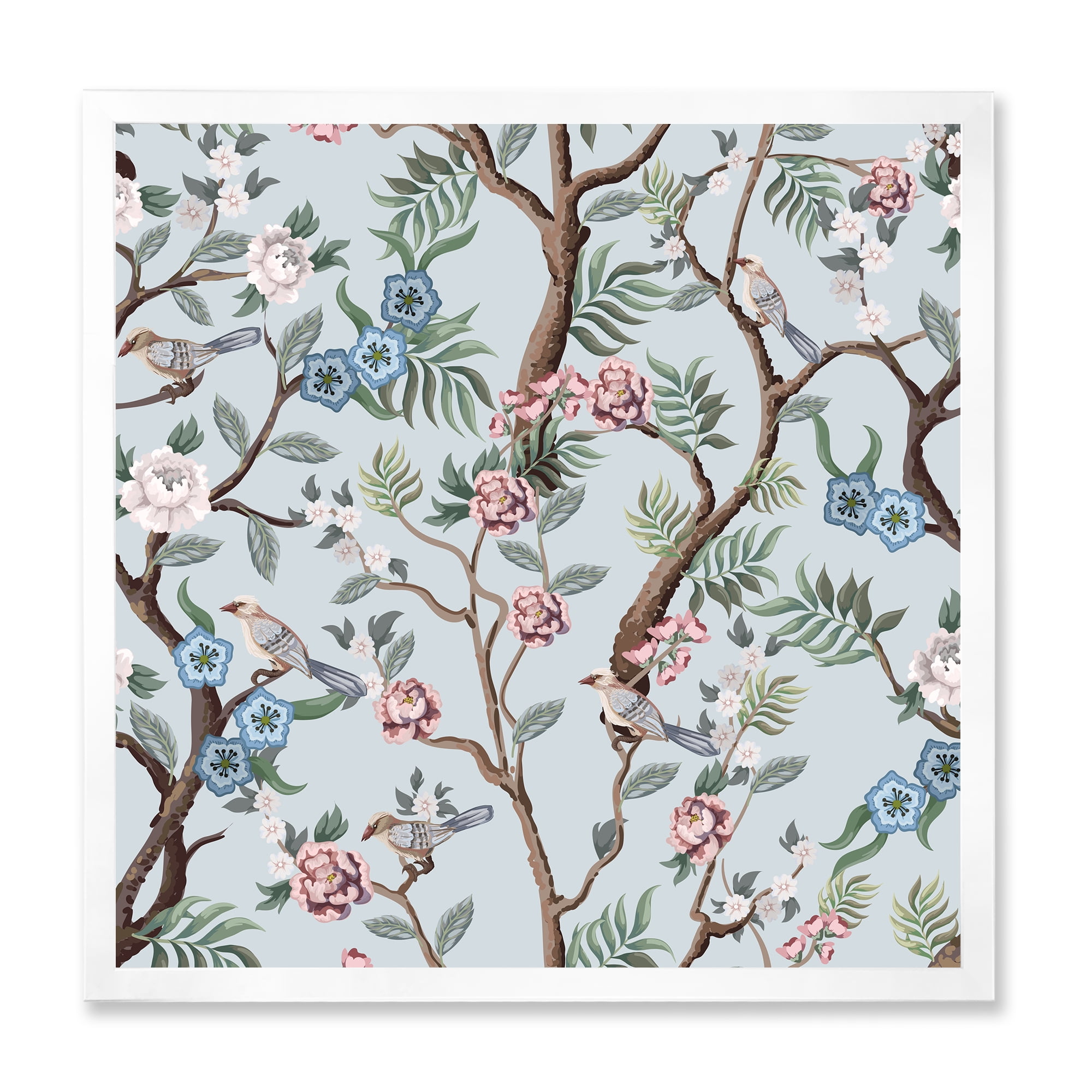 Designart 'Birds and Peonies With Chinoiserie X' Traditional Framed Art Print