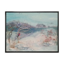 Designart 'Birds and Winter Trees By River' Lake House Framed Canvas Wall Art Print