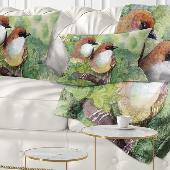 Designart Birds of Spring - Modern Animal Painting Throw Pillow - 12x20