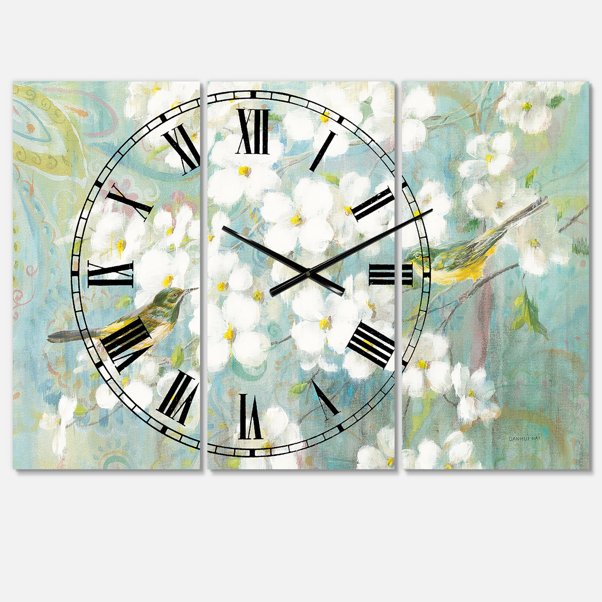 Designart 'Birds on Blossom' Traditional Wall Clock