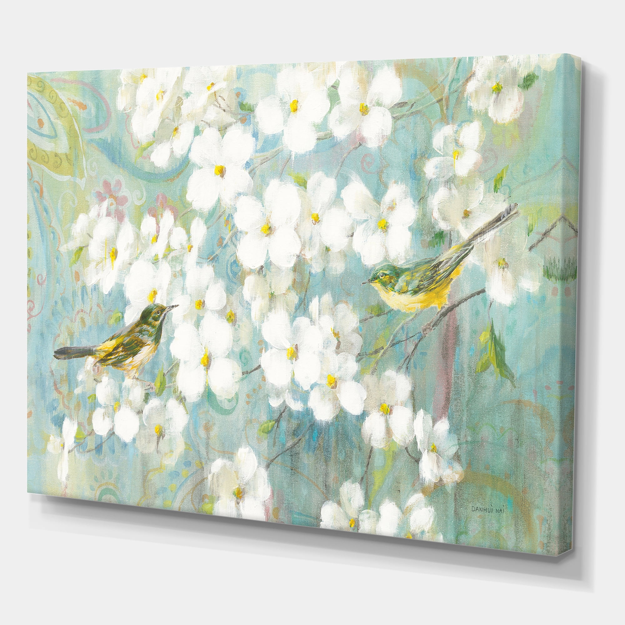 Designart 'Birds on Blossom' Traditional gallery-wrapped Canvas