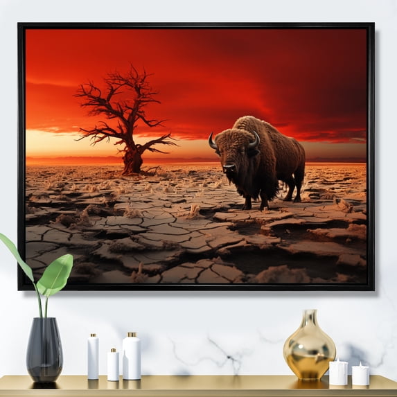 Designart "Bison Silent I" Animals Floater Framed Wall Decor