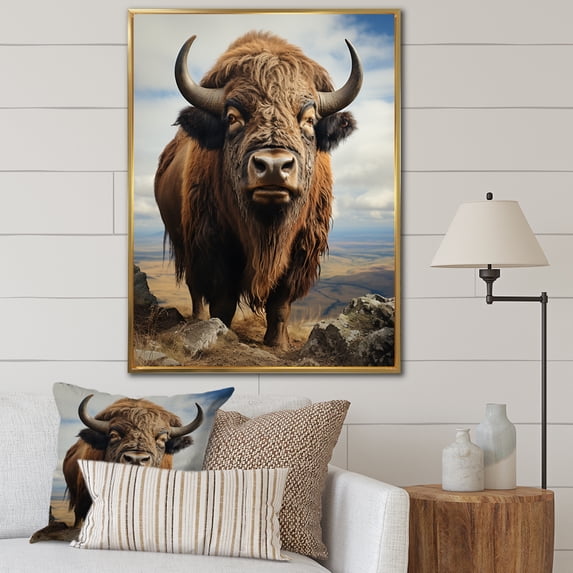 Designart "Bison Unrestrained and Wild" Animals Floater Framed Wall Art Living Room