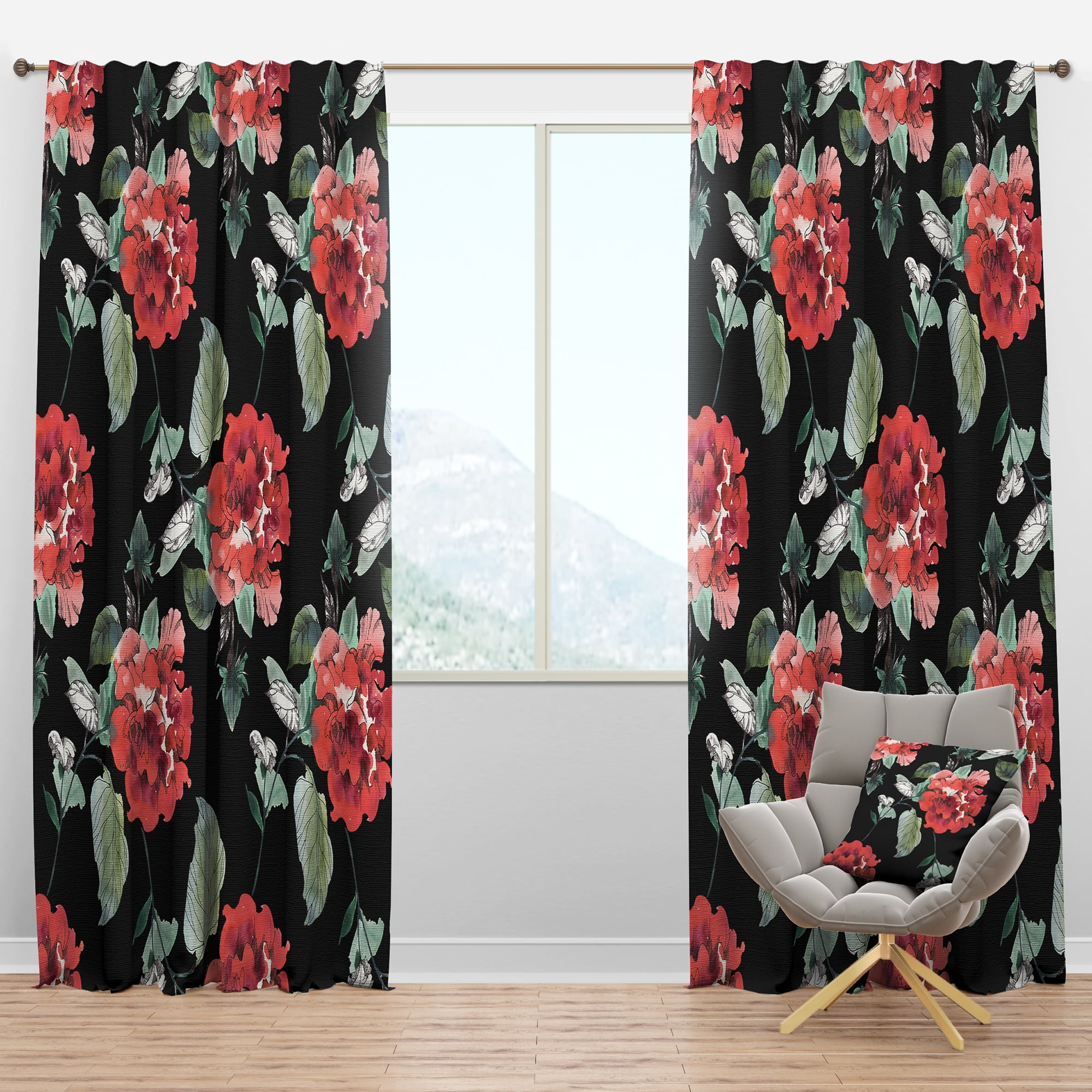 Designart 'Bituminous Bloom I' Floral Blackout Curtain Panel