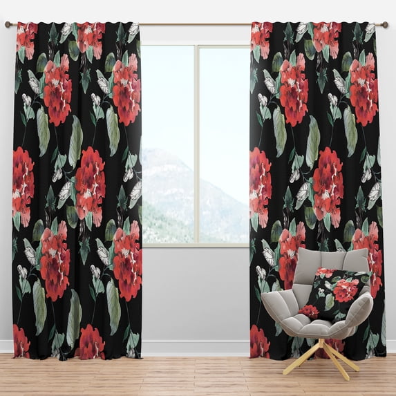 Designart 'Bituminous Bloom I' Floral Blackout Curtain Panel