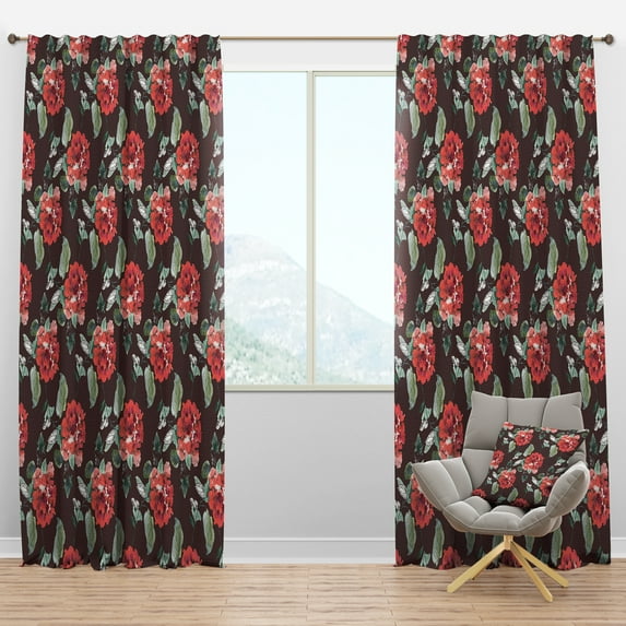 Designart 'Bituminous Bloom II' Floral Blackout Curtain Panel