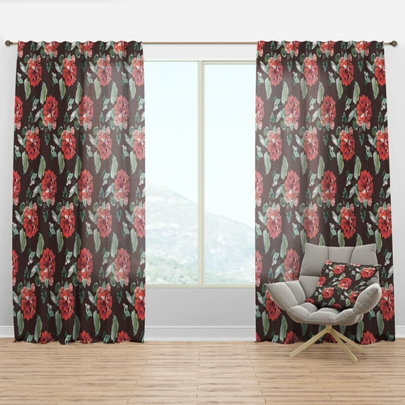 Designart 'Bituminous Bloom II' Floral Curtain Panel