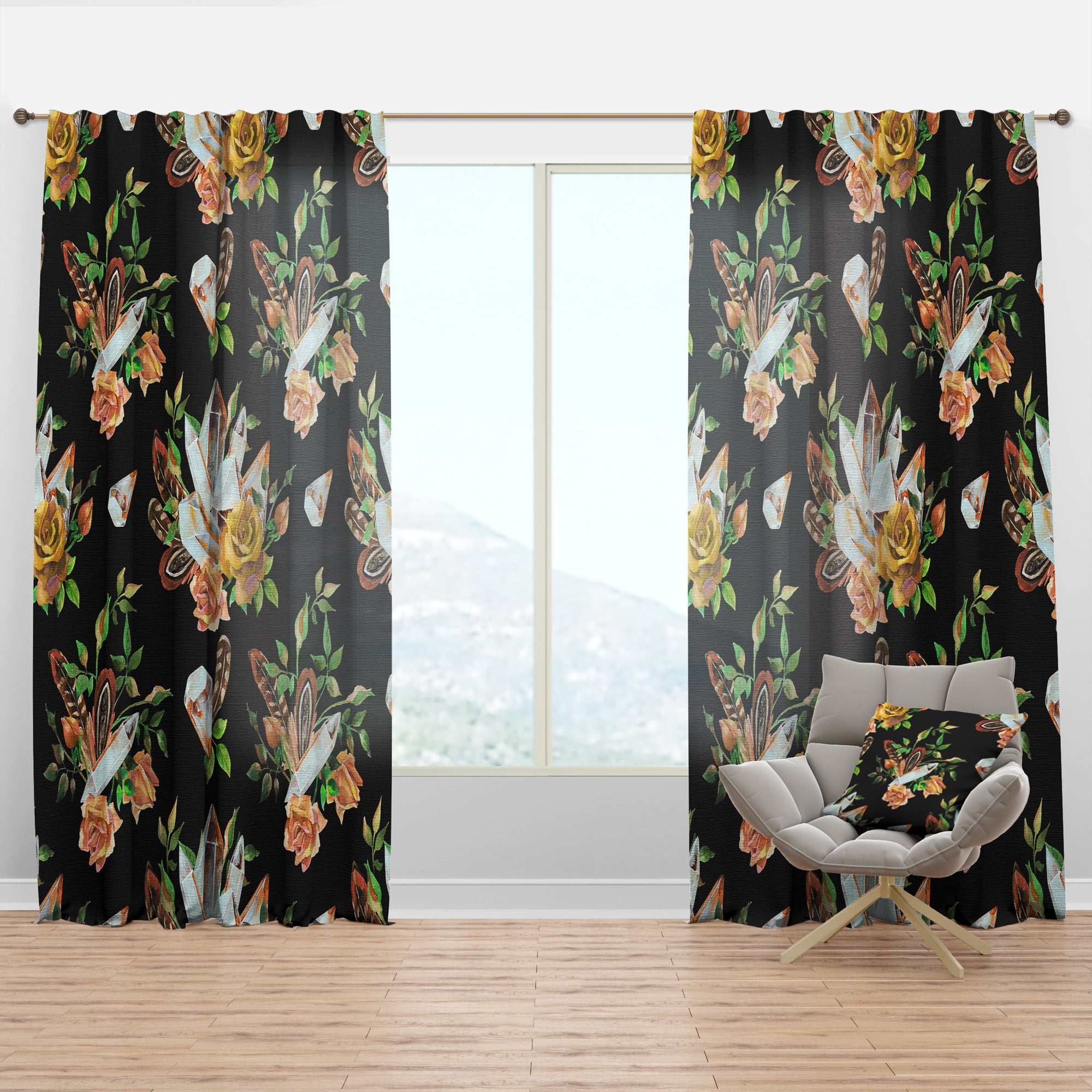Designart 'Bituminous Bloom III' Floral Curtain Panel