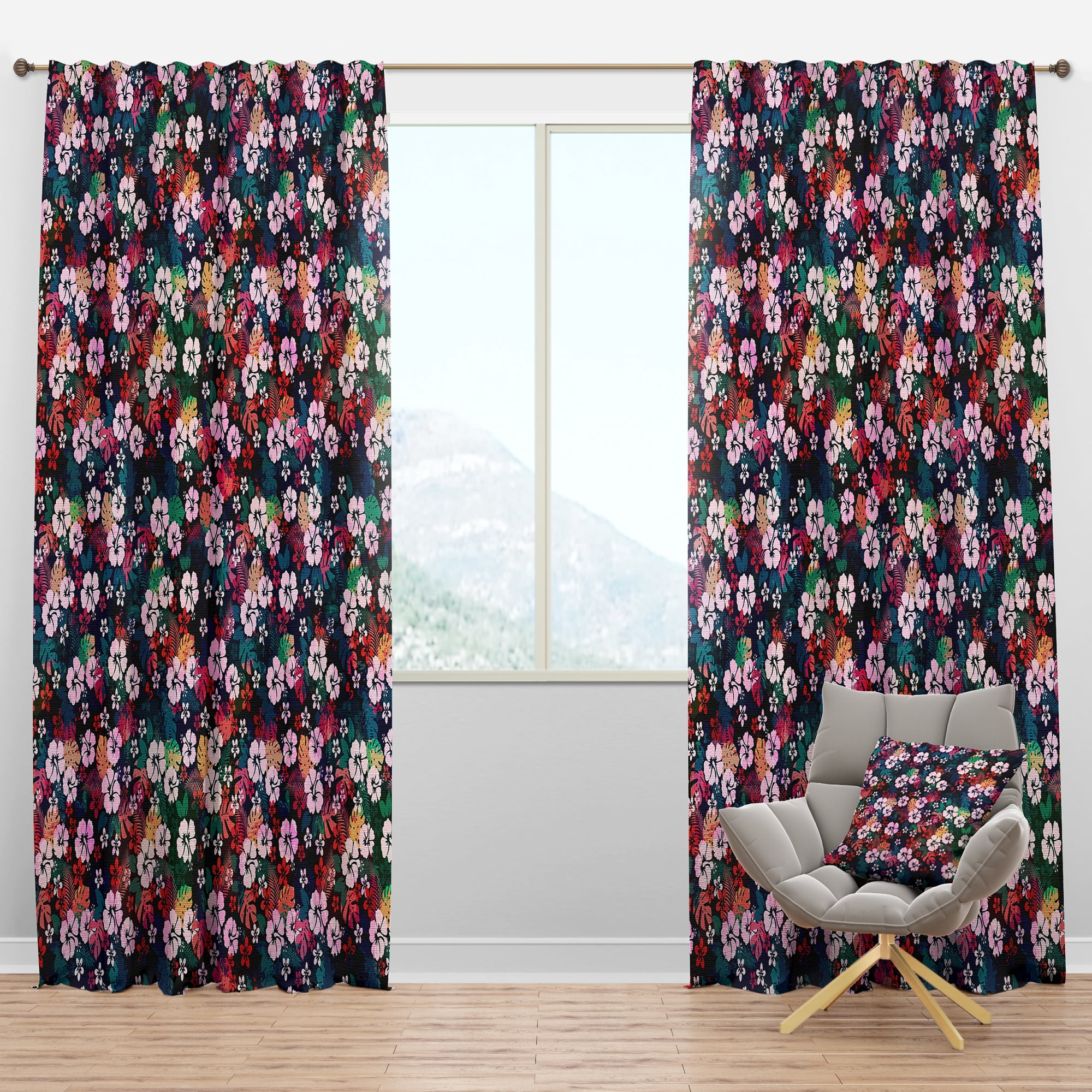 Designart 'Bituminous Bloom VI' Floral Blackout Curtain Panel