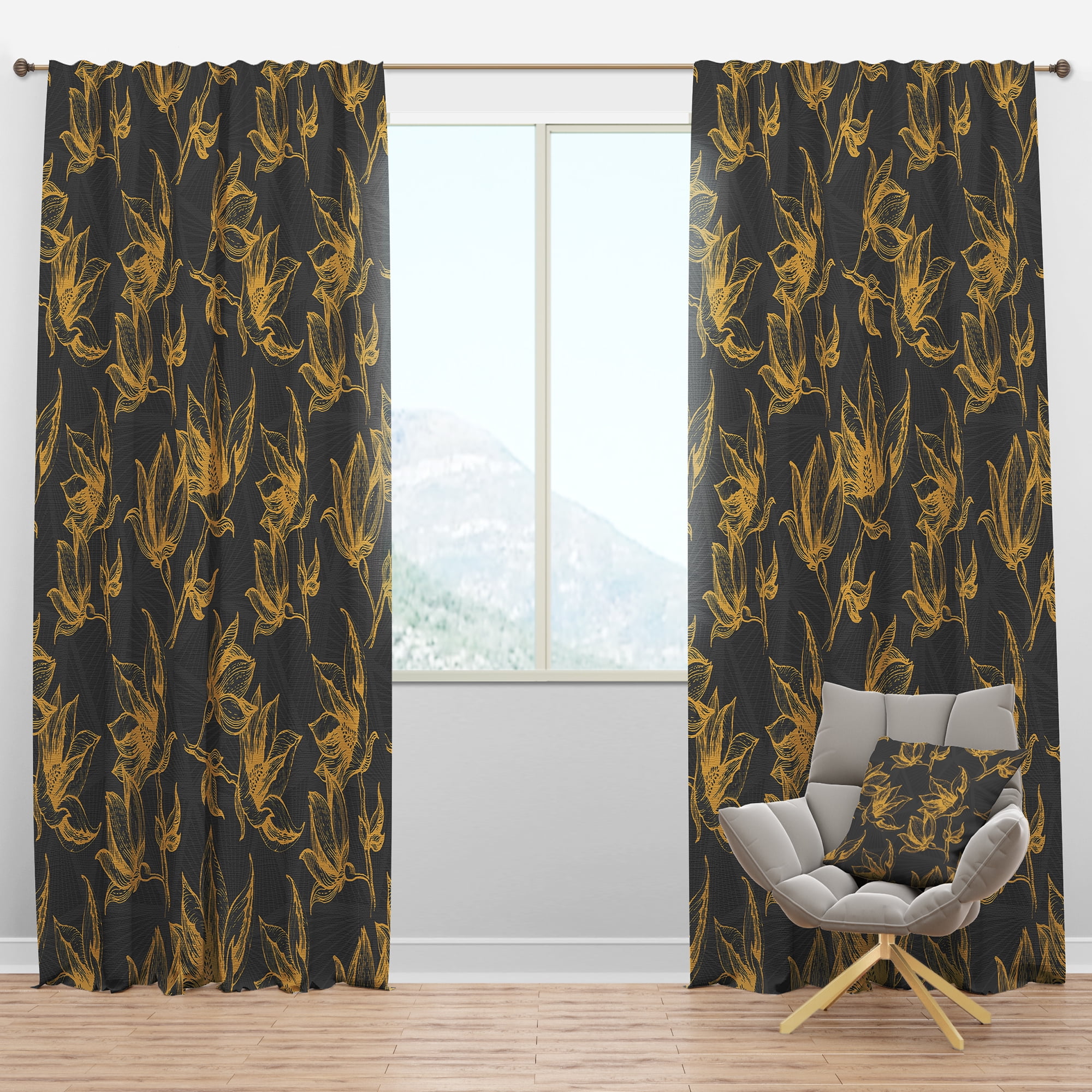 Designart 'Bituminous Bloom VII' Modern & Contemporary Blackout Curtain Panel