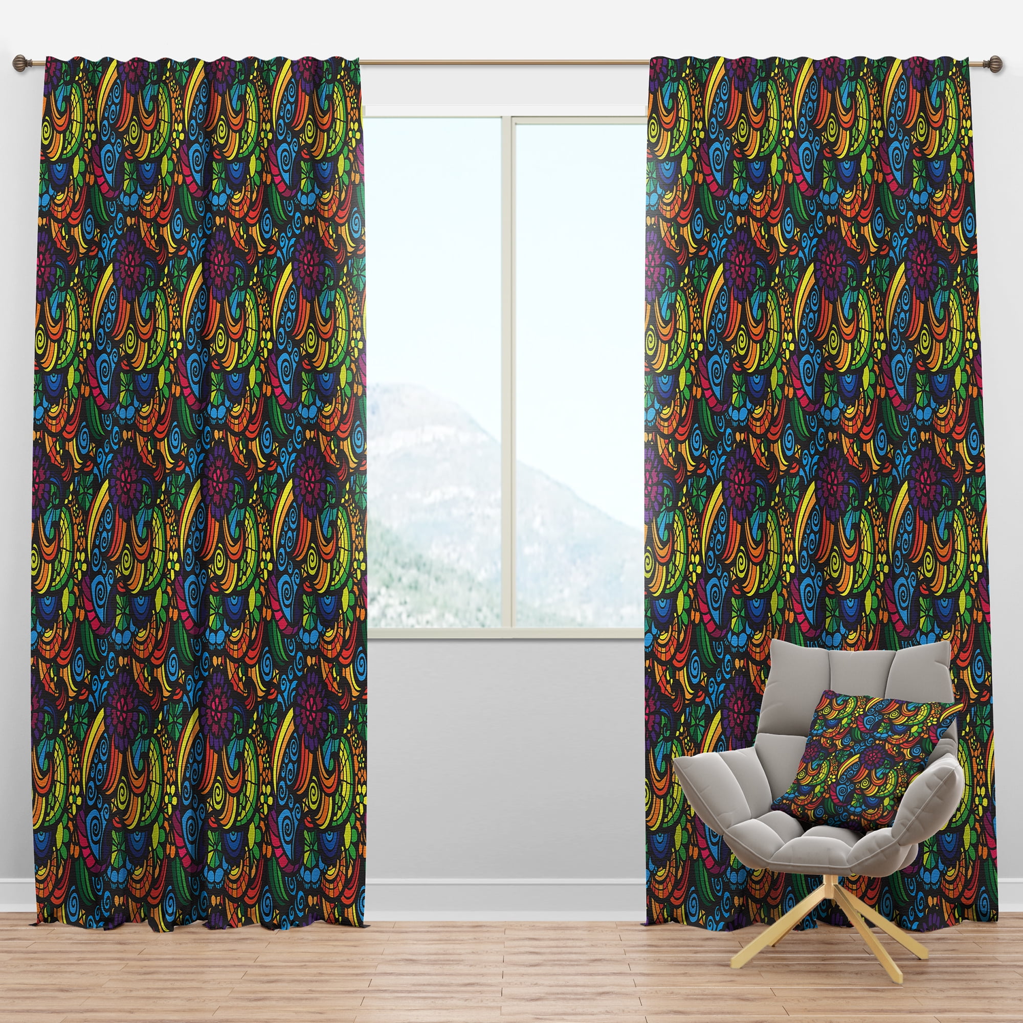 Designart 'Bituminous Bloom XI' Bohemian & Eclectic Blackout Curtain Panel