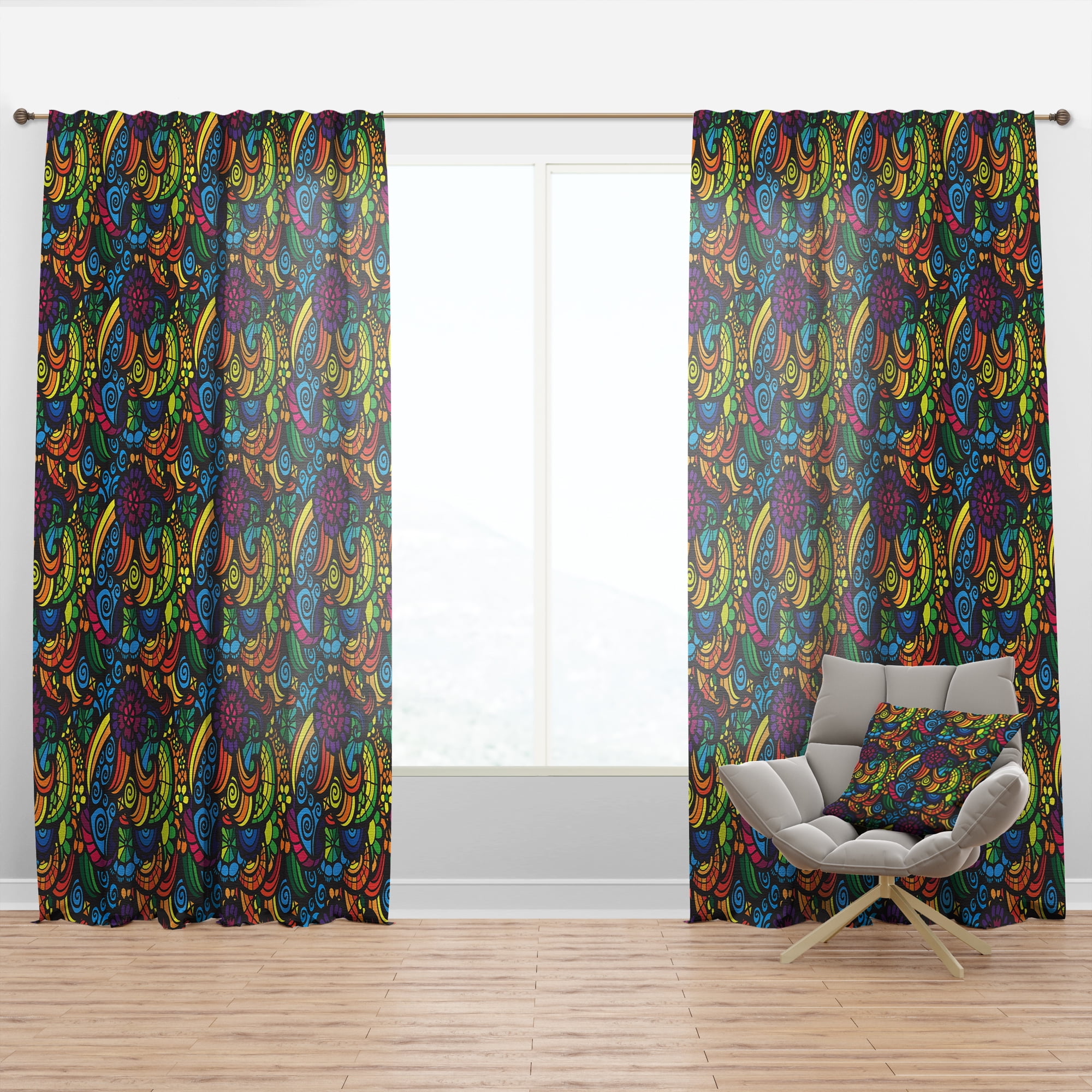 Designart 'Bituminous Bloom XI' Bohemian & Eclectic Curtain Panel