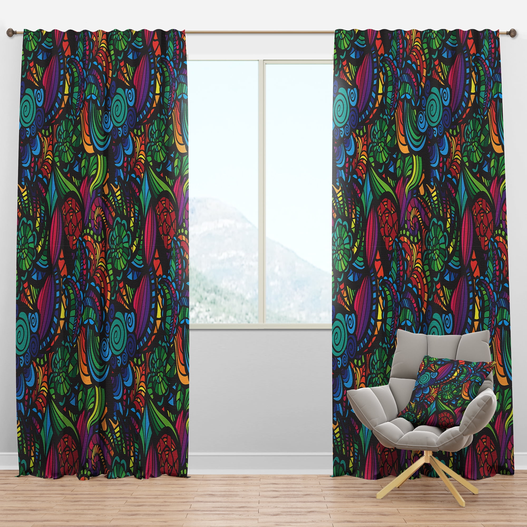 Designart 'Bituminous Bloom XII' Bohemian & Eclectic Blackout Curtain Panel