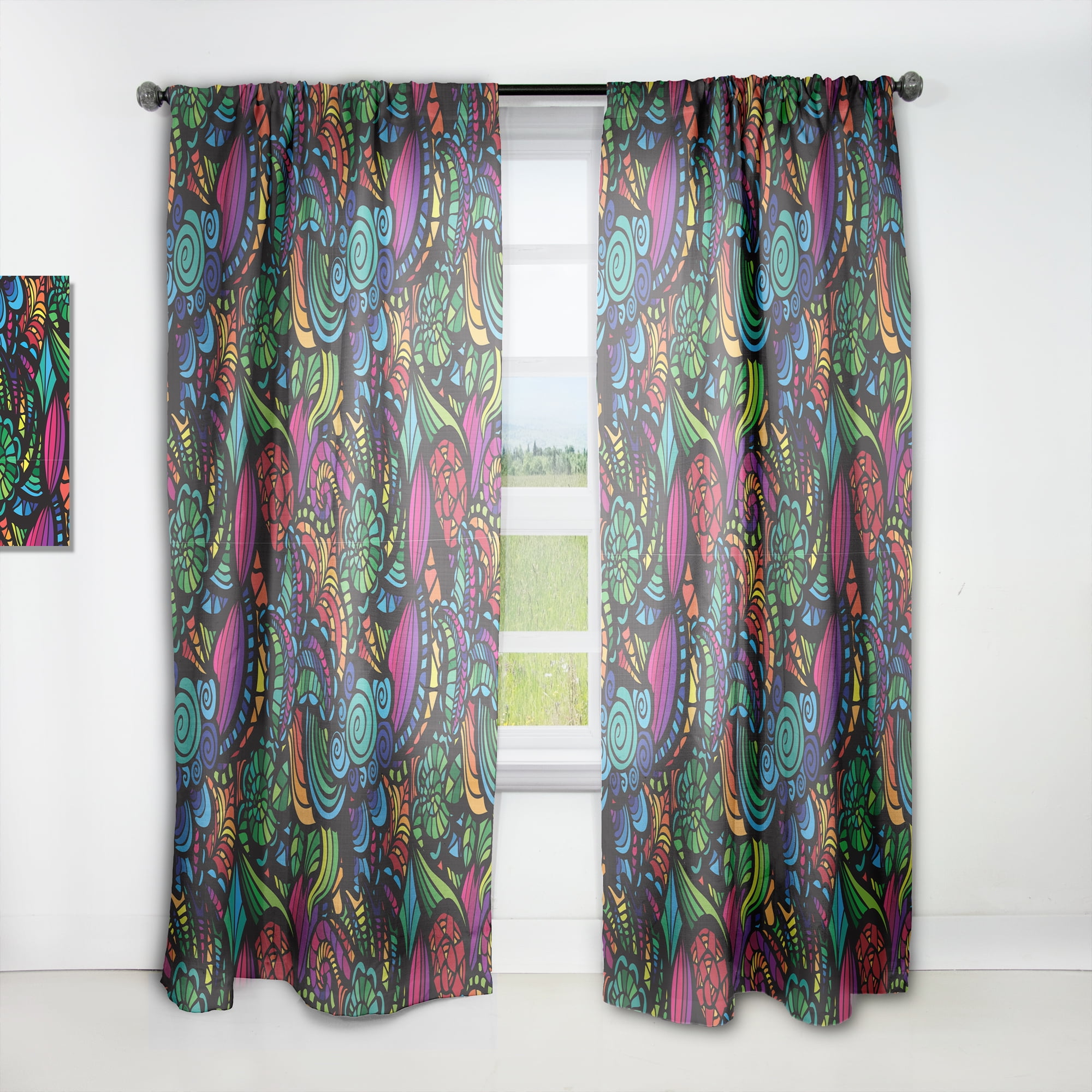 Designart 'Bituminous Bloom XII' Bohemian & Eclectic Curtain Panel