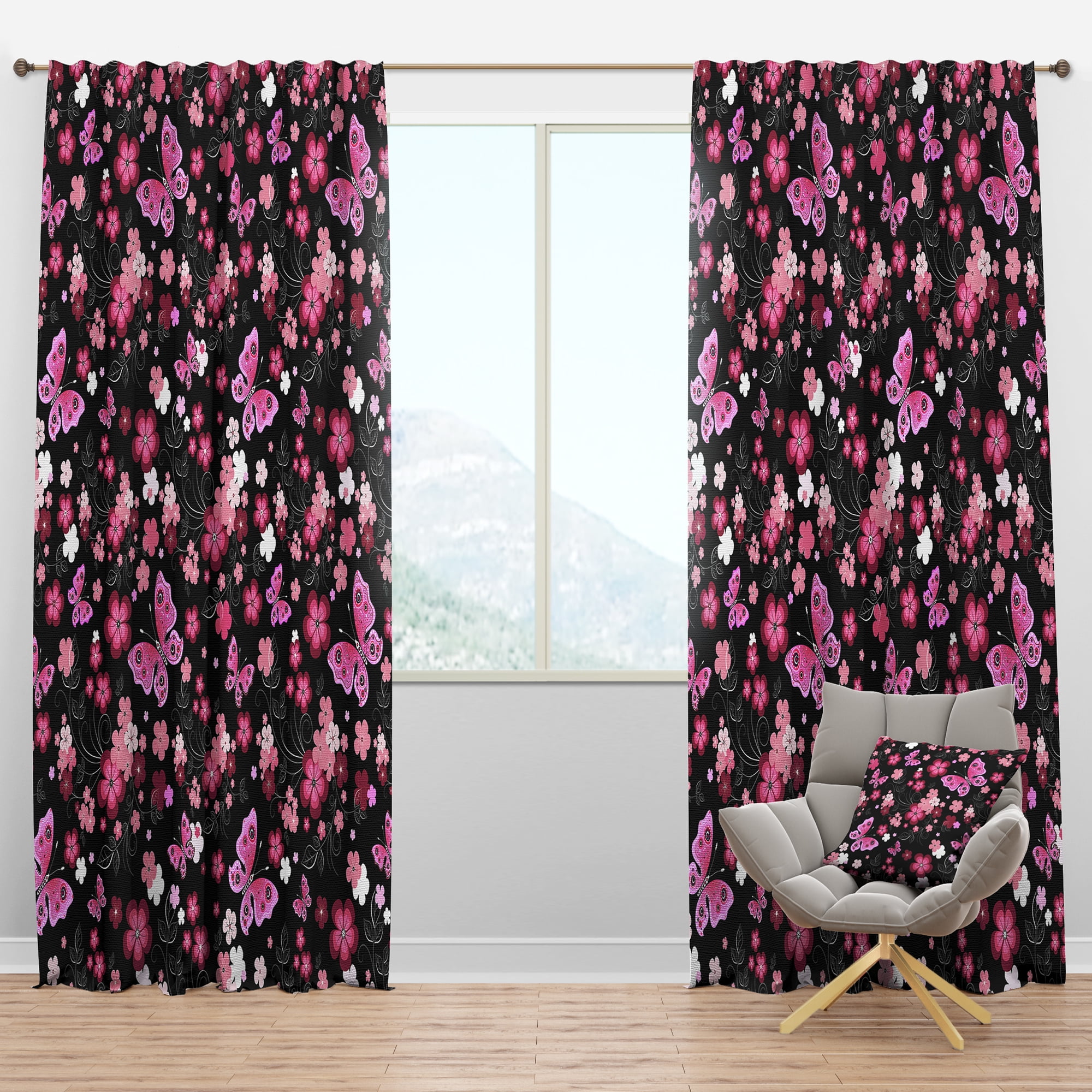Designart 'Bituminous Bloom XVI' Floral Blackout Curtain Panel