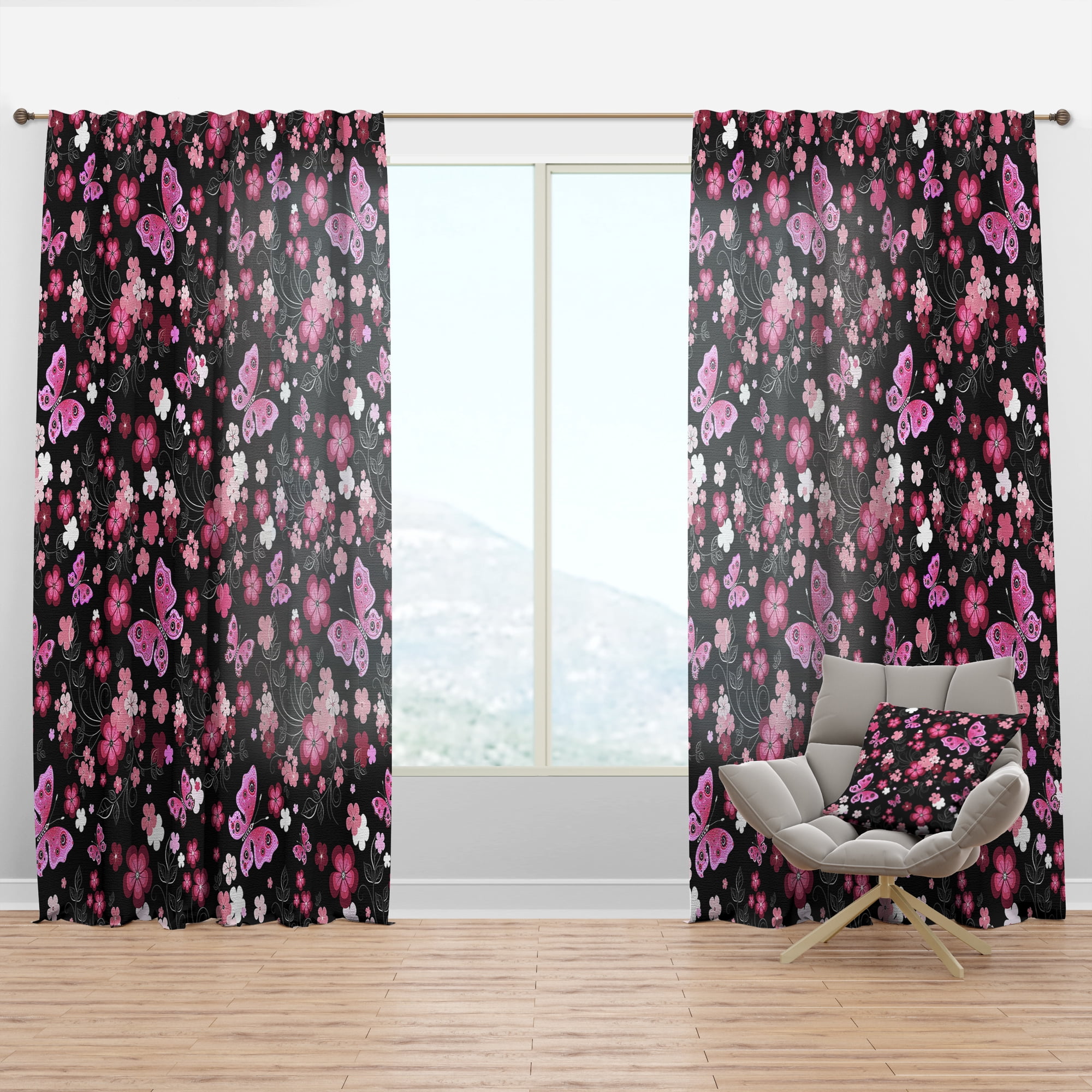Designart 'Bituminous Bloom XVI' Floral Curtain Panel