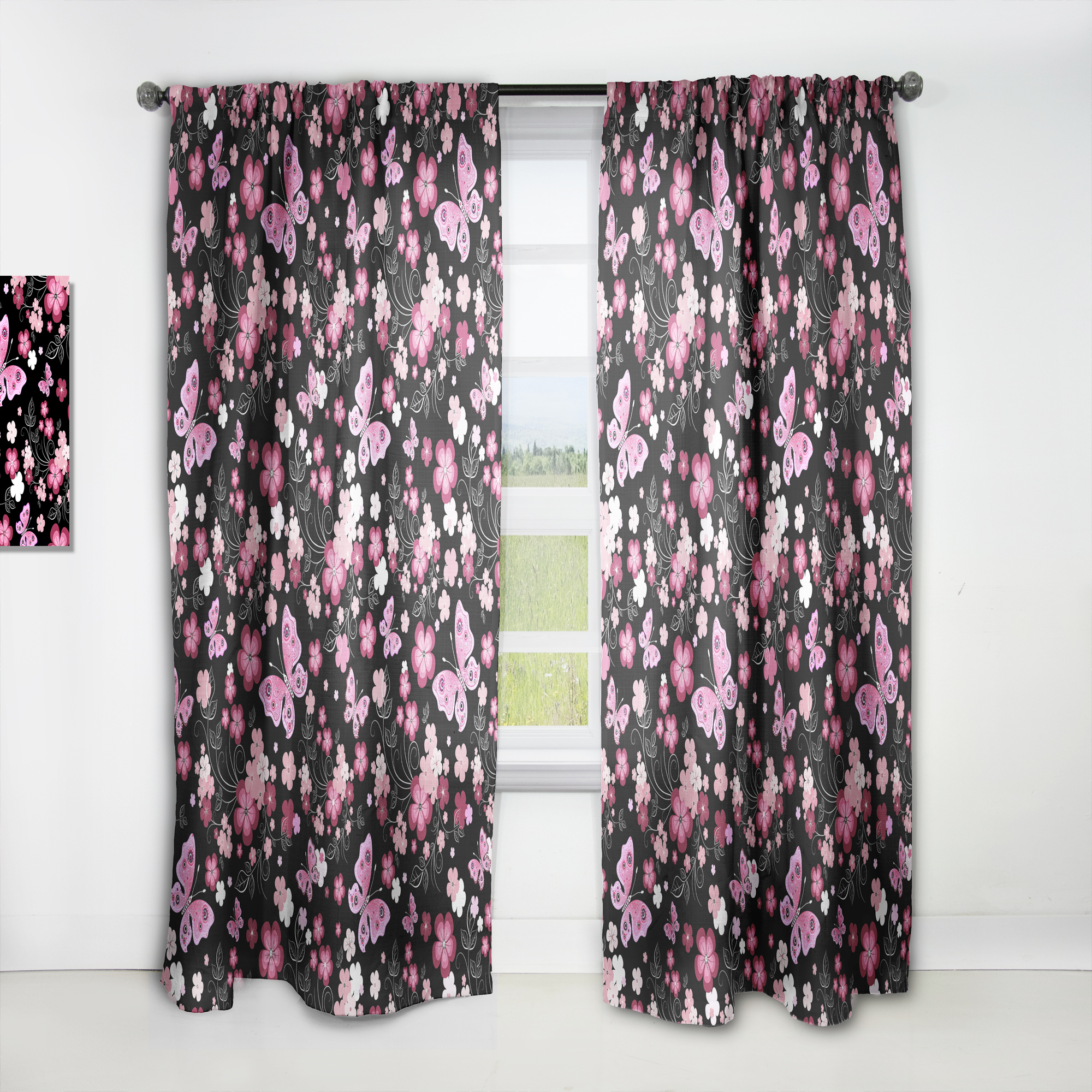 Designart 'Bituminous Bloom XVI' Floral Curtain Panel