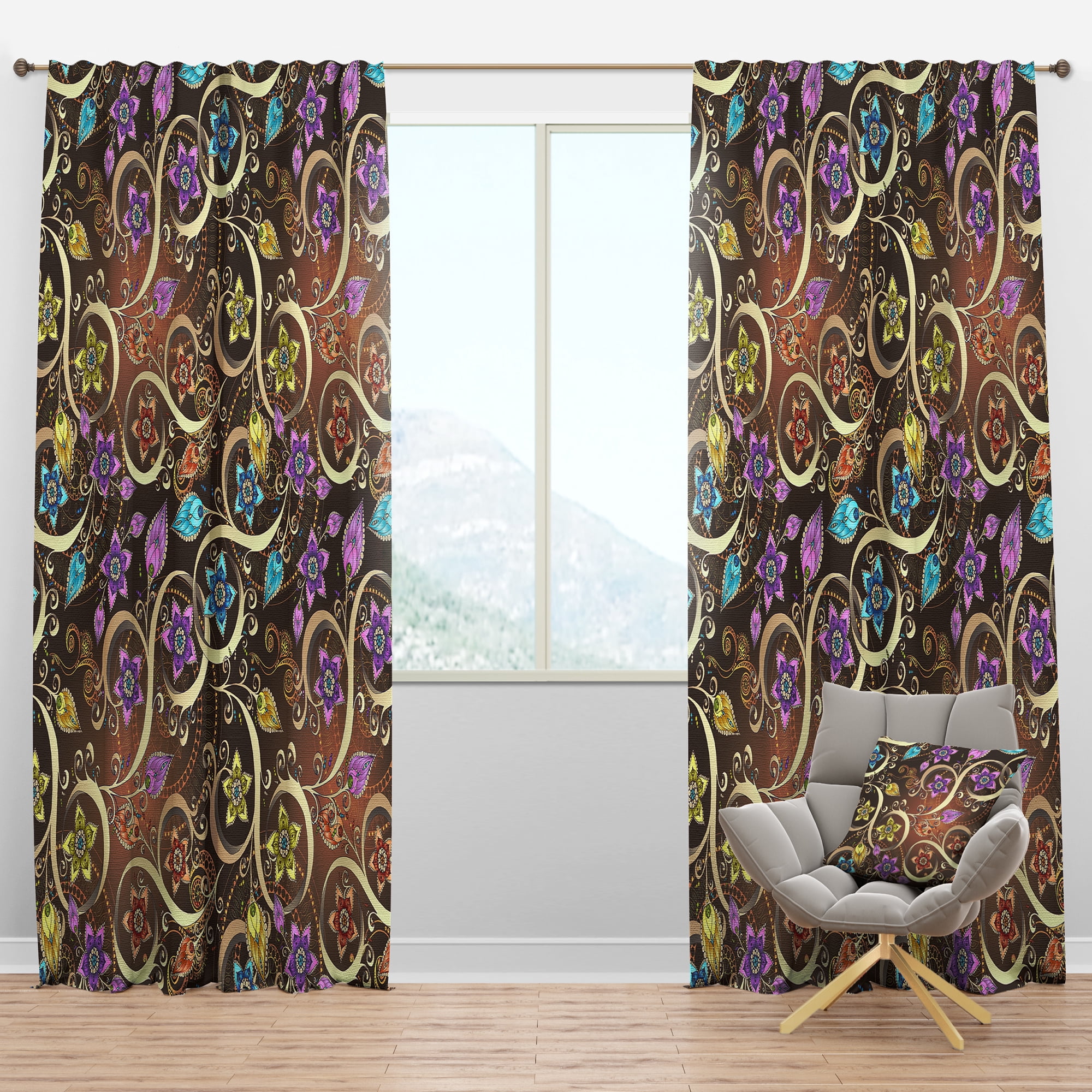 Designart 'Bituminous Bloom XVII' Floral Blackout Curtain Panel