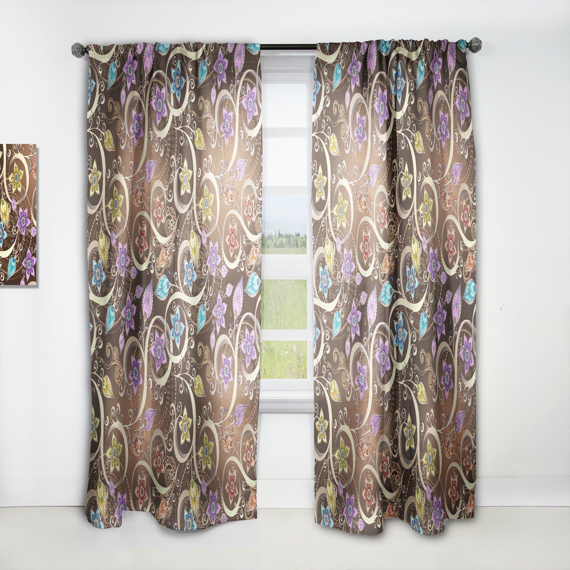 Designart 'Bituminous Bloom XVII' Floral Curtain Panel