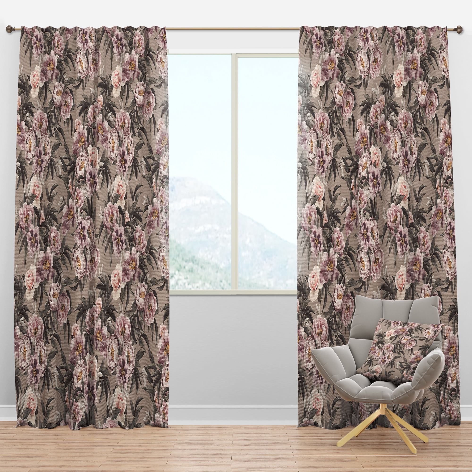 Designart 'Bituminous Bloom XXI' Floral Blackout Curtain Panel