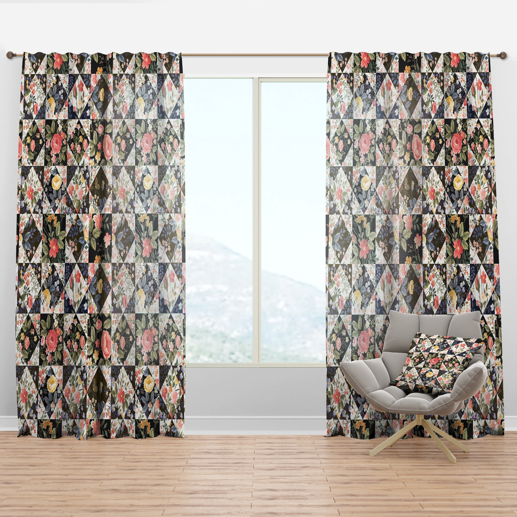 Designart 'Bituminous Bloom XXII' Floral Curtain Panel