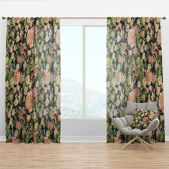 Designart 'Bituminous Bloom XXIV' Floral Curtain Panel