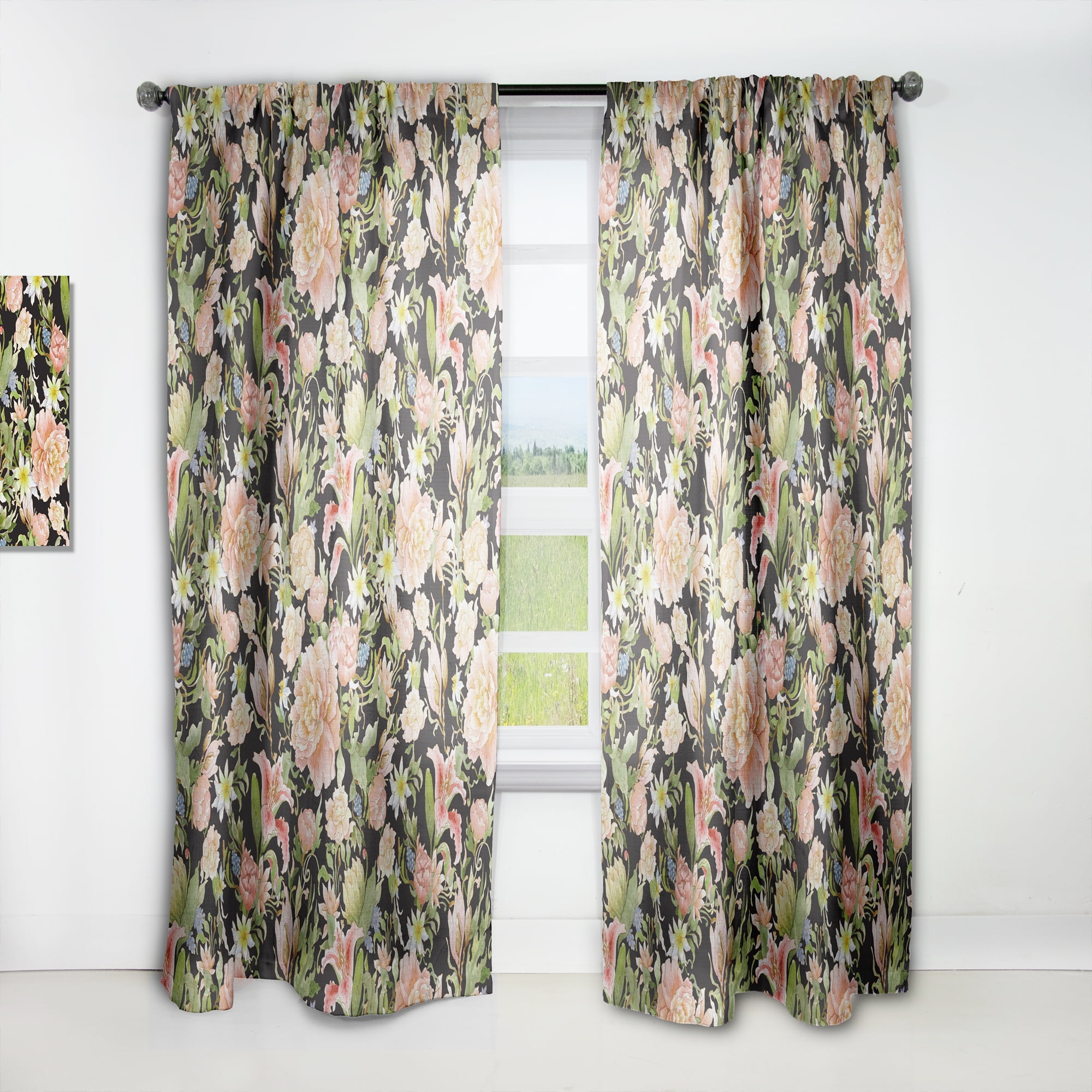 Designart 'Bituminous Bloom XXIV' Floral Curtain Panel