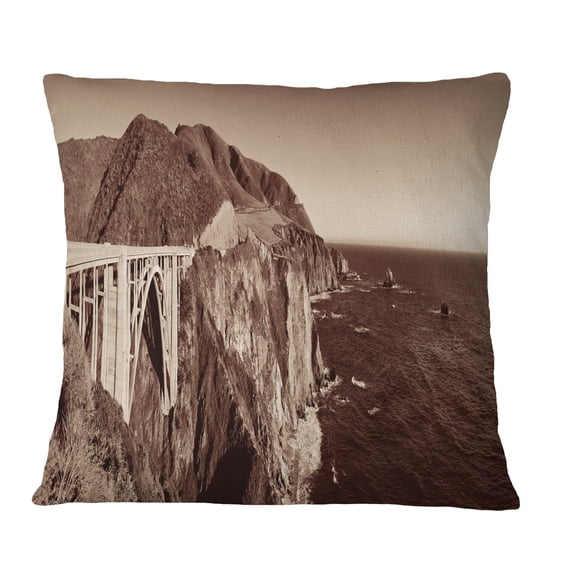 Designart Bixby Bridge View Panorama - Landscape Printed Throw Pillow - 18x18