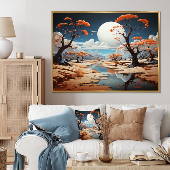 Designart "Bizare Desert Mirage I" Surrealism Floater Framed Wall Decor