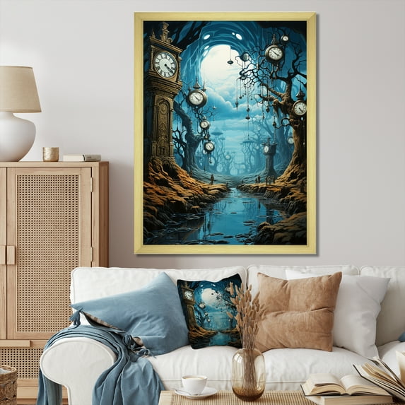 Designart "Bizare Melting Clocks" Abstract Floater Framed Canvas Print