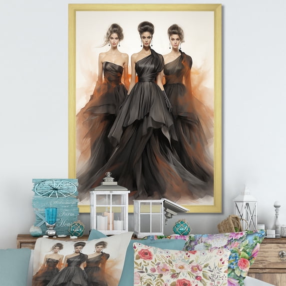 Designart "Black Adagio Ballet Dance" Fashion Framed Wall Art - Glam Black Ballet Living Room Framed Canvas Art
