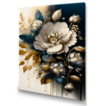 Designart Black And Gold Camellia Bouquet I Canvas Wall Art